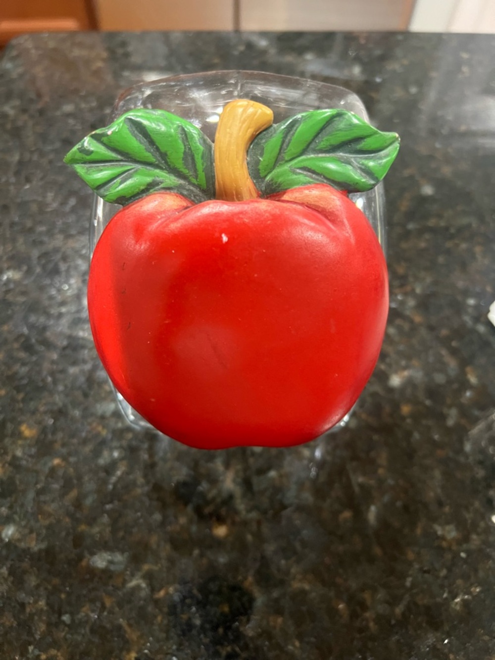 Red Apple Decorative Knob with Green Leaves